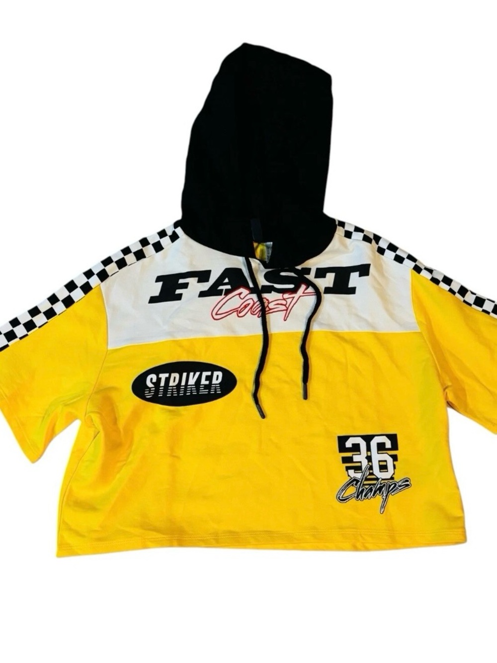 H & M Divided Hoodie Sz M Graphic  Black, Yellow and white Cropped